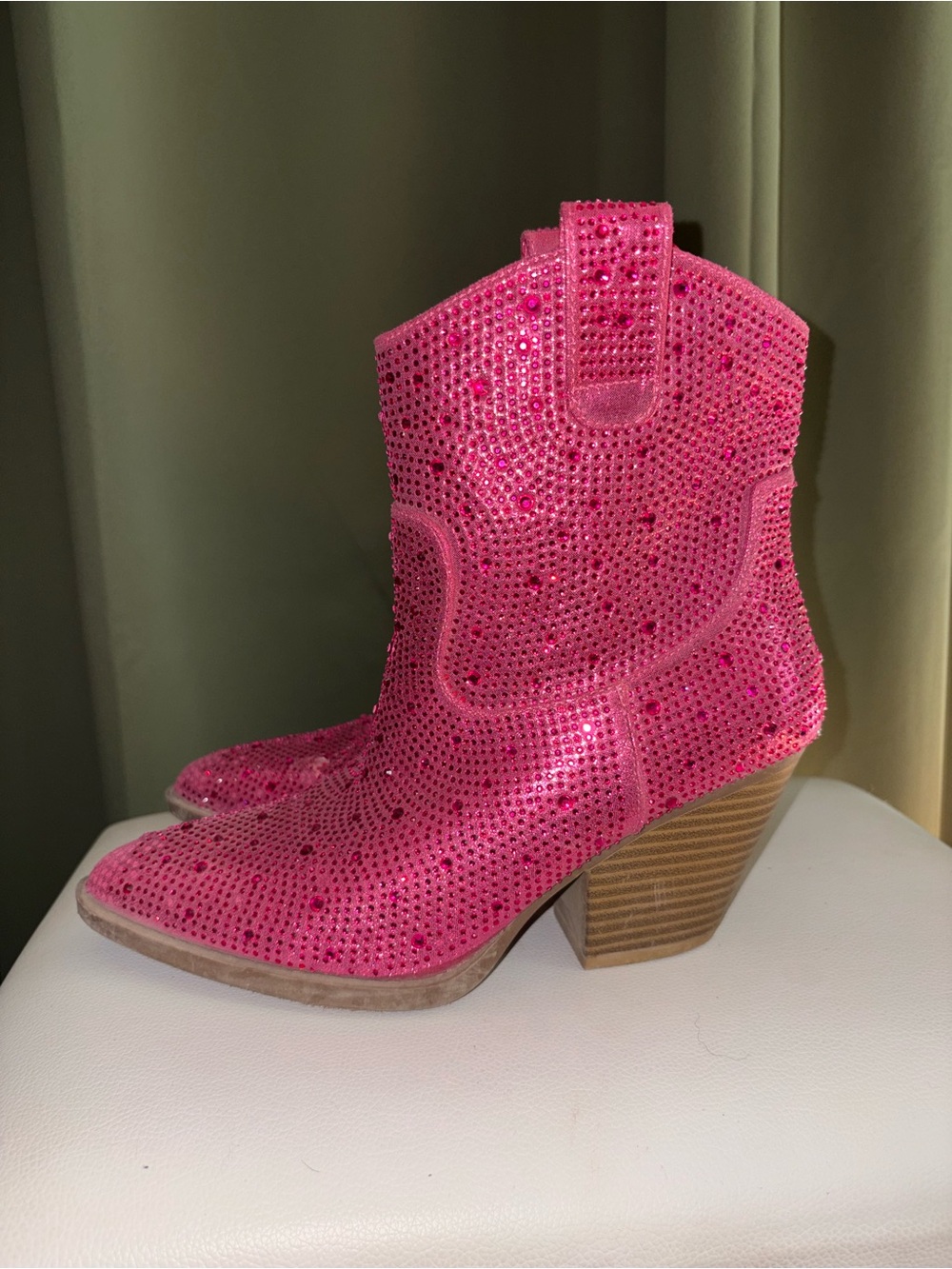 Women's Hot Pink Rhinestone Western Ankle Boots